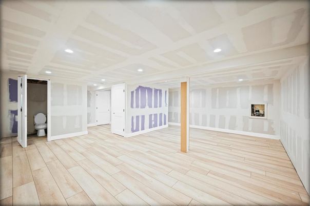 Bathroom, Empty room, Interior, Recessed Lighting, Wood Texture Flooring