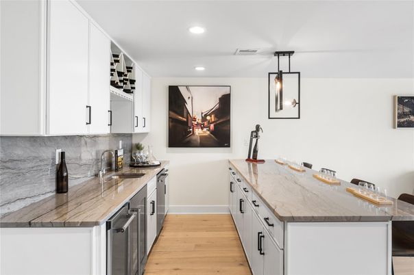 Interior, Kitchen, Pendant Lights, Recessed Lighting, Wood Texture Flooring