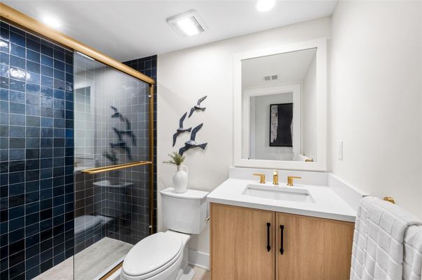 Bathroom, Glass Shower, Interior, Recessed Lighting