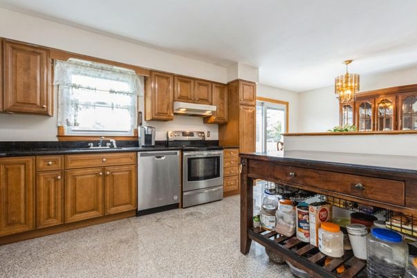 Chandelier, Interior, Kitchen, Stainless Steel Appliances