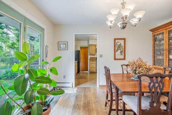 Chandelier, Dining room, Interior, Wood Texture Flooring