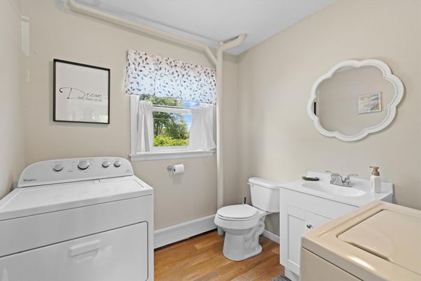 Bathroom, Interior, Washer, Wood Texture Flooring