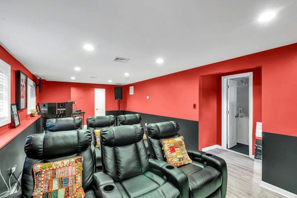 Home Theatre Room, Interior, Recessed Lighting, Theatre Room, Wood Texture Flooring