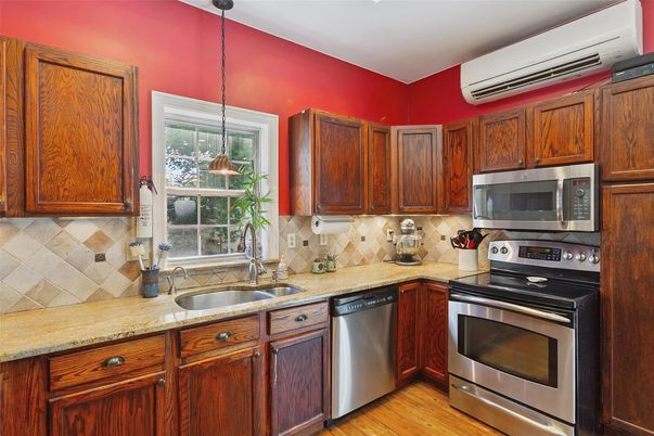 Interior, Kitchen, Pendant Lights, Stainless Steel Appliances, Wood Texture Flooring