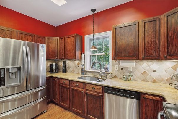 Interior, Kitchen, Pendant Lights, Stainless Steel Appliances, Wood Texture Flooring