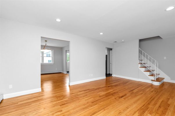 Empty room, Interior, Pendant Lights, Recessed Lighting, Wood Texture Flooring