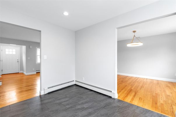 Empty room, Interior, Pendant Lights, Recessed Lighting, Wood Texture Flooring