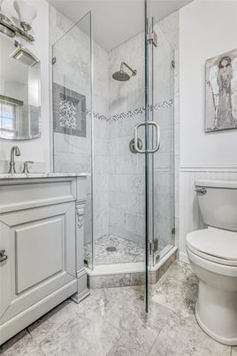 Bathroom, Glass Shower, Interior, Marble Walls