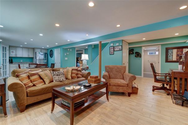 Dining room, Interior, Kitchen, Living room, Recessed Lighting, Wood Texture Flooring