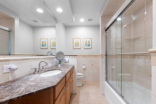 Bathroom, Dual Sink Vanities, Glass Shower, Interior, Recessed Lighting