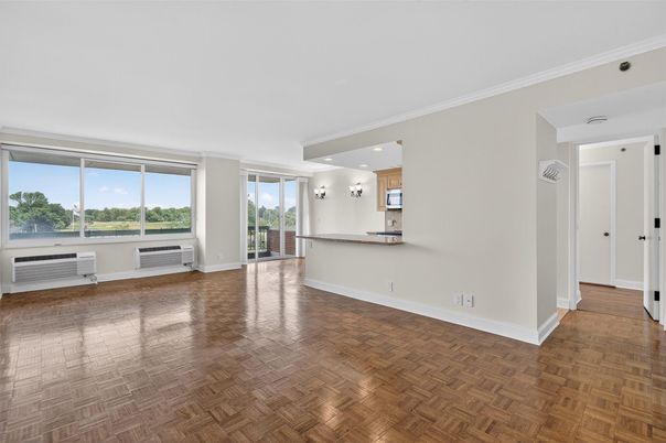 Empty room, Interior, Kitchen, Recessed Lighting, Wood Texture Flooring