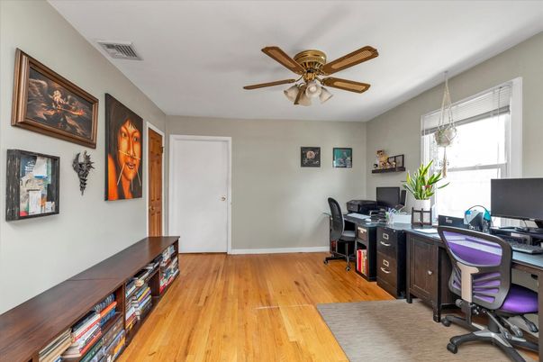 Home Office, Interior, Pendant Lights, Wood Texture Flooring