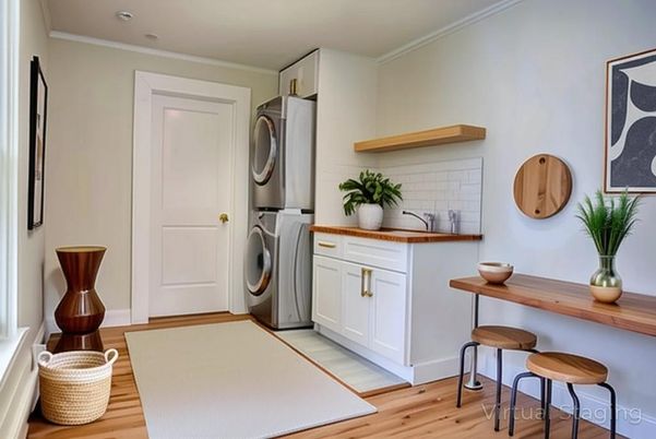 Interior, Washer, Wood Texture Flooring