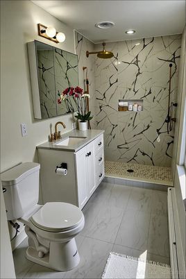 Bathroom, Interior, Marble, Marble Walls, Recessed Lighting