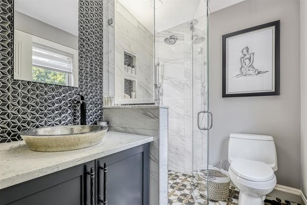 Bathroom, Glass Shower, Interior, Marble Walls