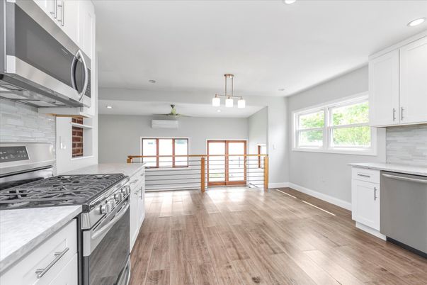 Interior, Kitchen, Pendant Lights, Recessed Lighting, Wood Texture Flooring