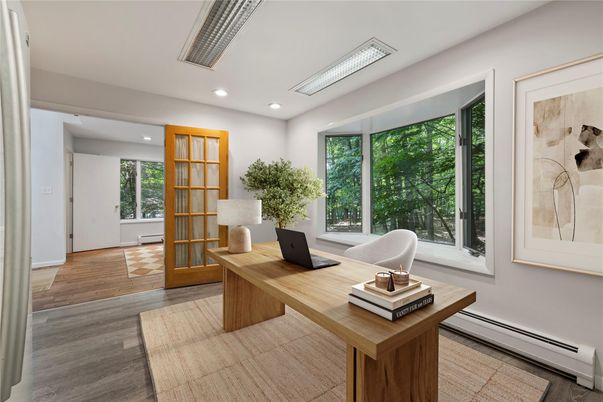 Home Office, Interior, Recessed Lighting, Wood Texture Flooring