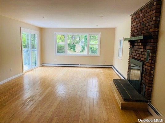 Empty room, Fireplace, Interior, Recessed Lighting, Wood Texture Flooring