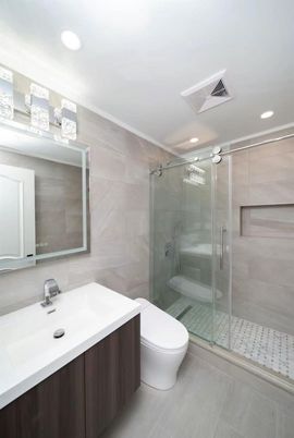 Bathroom, Glass Shower, Interior, Recessed Lighting