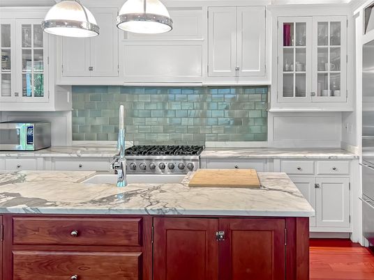 Interior, Kitchen, Pendant Lights, Stainless Steel Appliances, Wood Texture Flooring