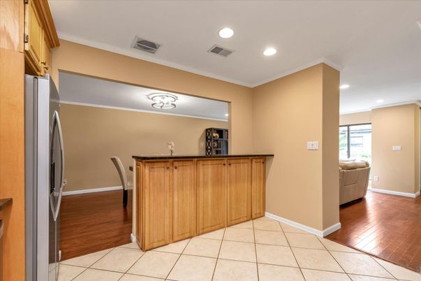 Dining room, Interior, Recessed Lighting, Wood Texture Flooring