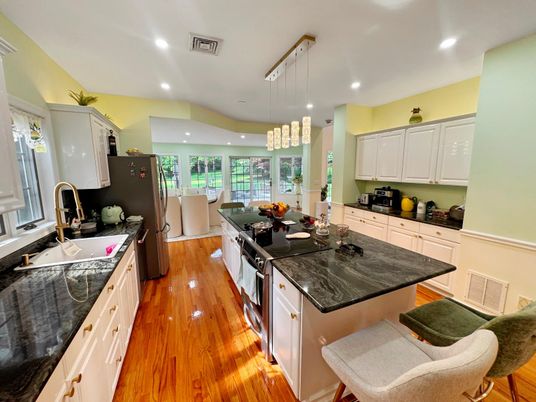 Chandelier, Interior, Kitchen, Pendant Lights, Recessed Lighting, Wood Texture Flooring
