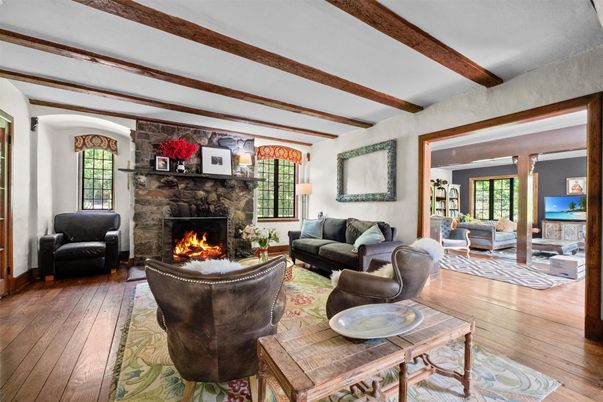 Fireplace, Interior, Living room, Wooden Beams, Wood Texture Flooring