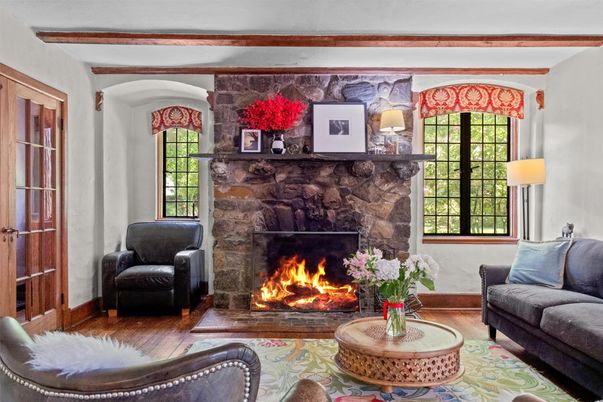 Fireplace, Interior, Living room, Stone Walls
