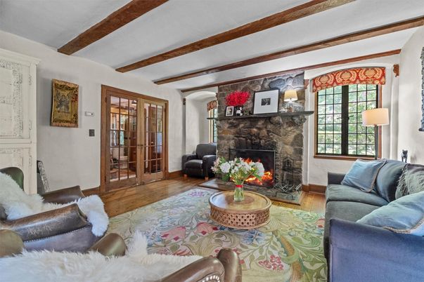 Fireplace, Interior, Living room, Wooden Beams, Wood Texture Flooring
