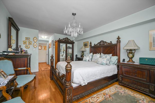 Bedroom, Chandelier, Interior, Wood Texture Flooring