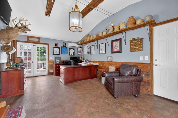 Home Office, Interior, Pendant Lights, Wooden Beams