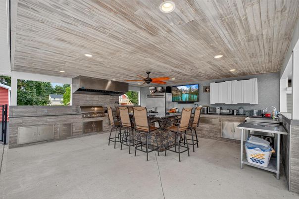 Exterior, Fireplace, Interior, Kitchen, Recessed Lighting