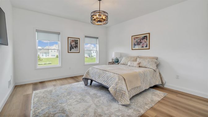 Bedroom, Interior, Pendant Lights, Wood Texture Flooring