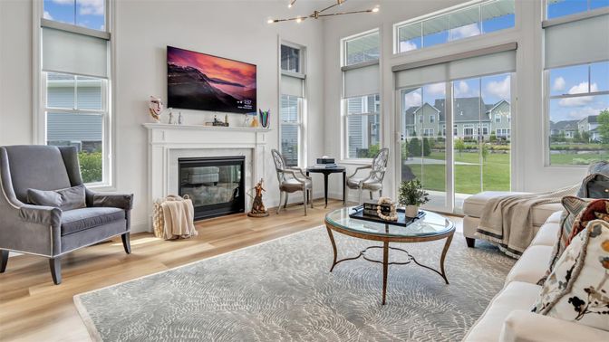 Fireplace, Interior, Living room, Sun Room, Wood Texture Flooring