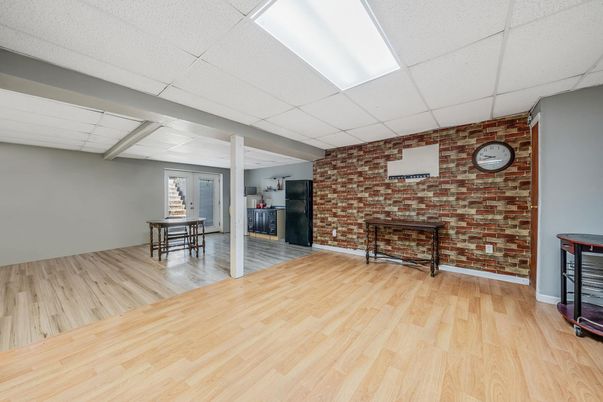 Empty room, Fireplace, Interior, Stone Walls, Wood Texture Flooring