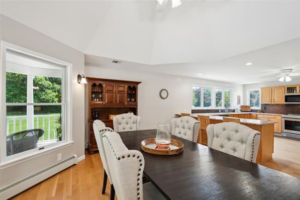 Dining room, Interior, Kitchen, Recessed Lighting, Wood Texture Flooring