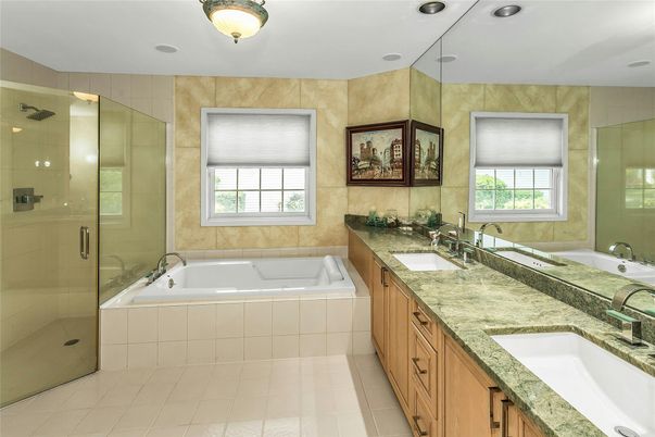 Bathroom, Dual Sink Vanities, Glass Shower, Interior, Recessed Lighting