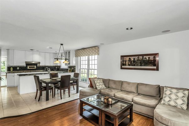 Dining room, Interior, Kitchen, Living room, Pendant Lights, Recessed Lighting, Stainless Steel Appliances, Wood Texture Flooring