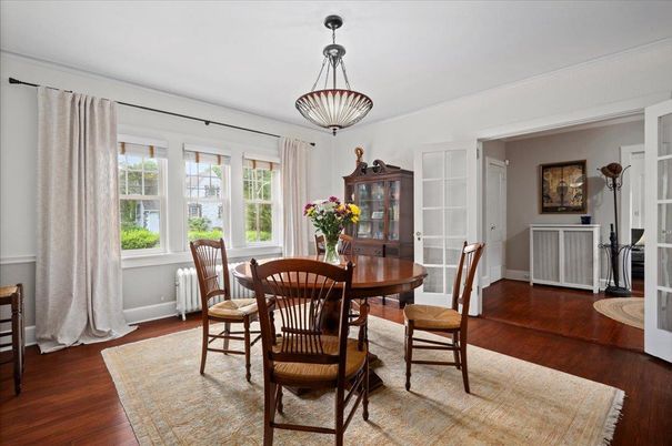 Dining room, Interior, Pendant Lights, Wood Texture Flooring