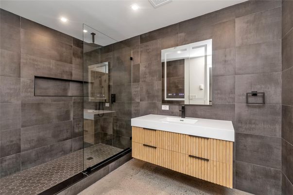 Bathroom, Dual Sink Vanities, Glass Shower, Interior, Recessed Lighting