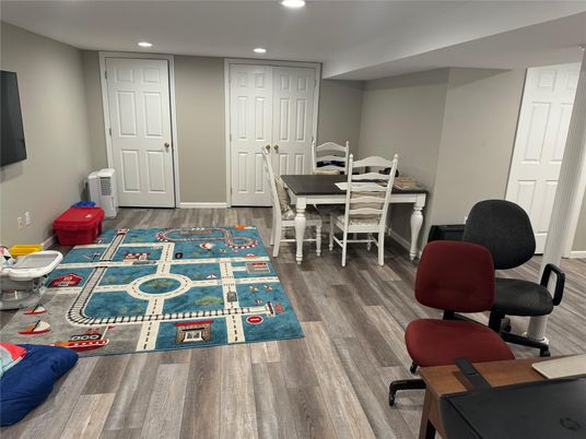 Dining room, Interior, Recessed Lighting, Wood Texture Flooring