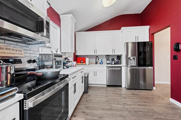 Interior, Kitchen, Stainless Steel Appliances, Wood Texture Flooring