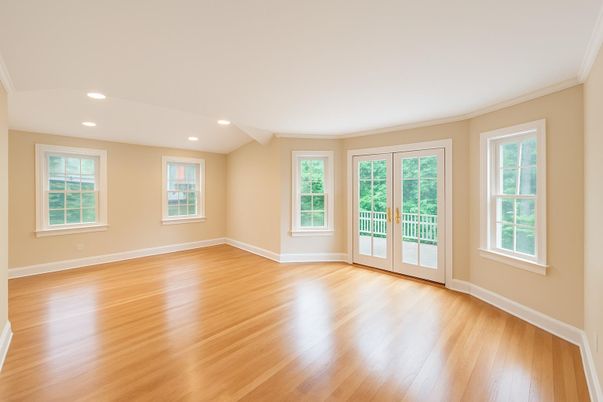 Empty room, Interior, Recessed Lighting, Wood Texture Flooring