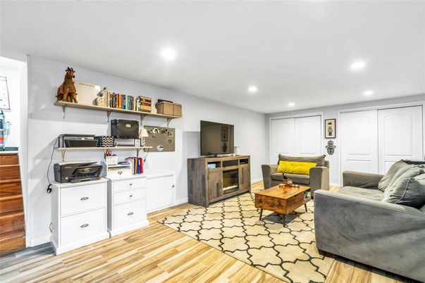 Home Office, Interior, Living room, Recessed Lighting, Wood Texture Flooring