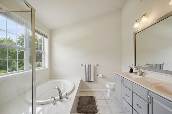 Bathroom, Dual Sink Vanities, Glass Shower, Interior, Marble