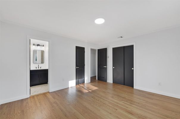 Bathroom, Empty room, Interior, Recessed Lighting, Wood Texture Flooring
