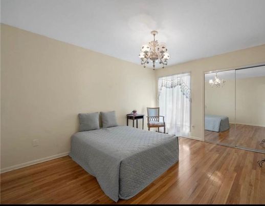 Bedroom, Chandelier, Interior, Wood Texture Flooring