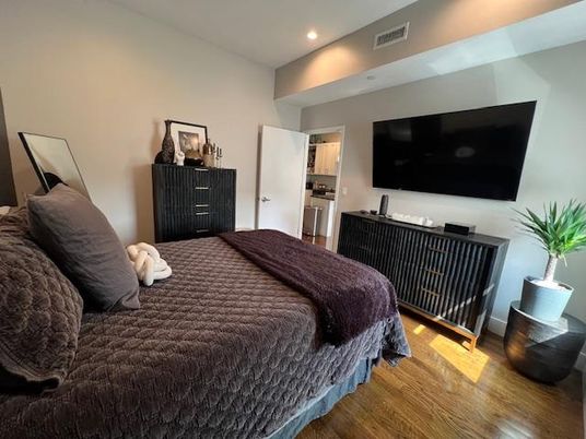 Bedroom, Interior, Recessed Lighting, Wood Texture Flooring
