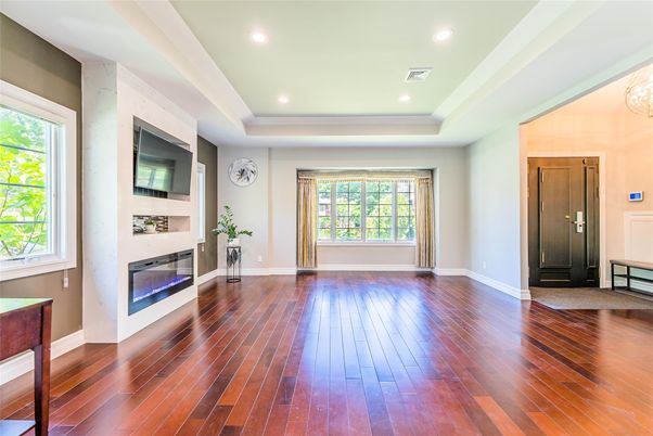 Empty room, Fireplace, Interior, Recessed Lighting, Wood Texture Flooring