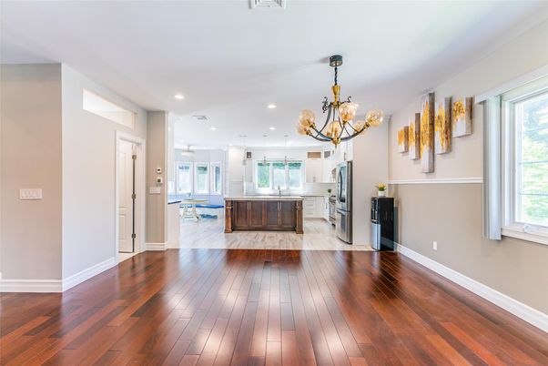 Chandelier, Interior, Kitchen, Pendant Lights, Recessed Lighting, Wood Texture Flooring